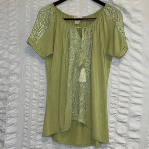Sundance Green Embroidered Tassel Top